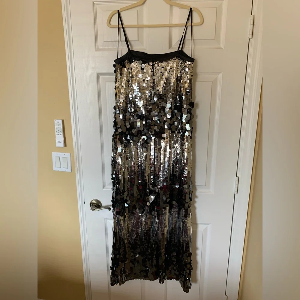 Le’ AL. X‎ Mixed Sequin Square Neck Sleeveless Spaghetti Strap Column Maxi Dress
